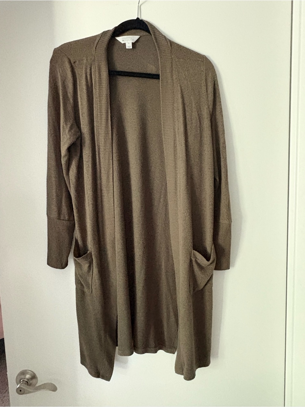 Market & Spruce Long Open-Front Green Cardigan with Pockets